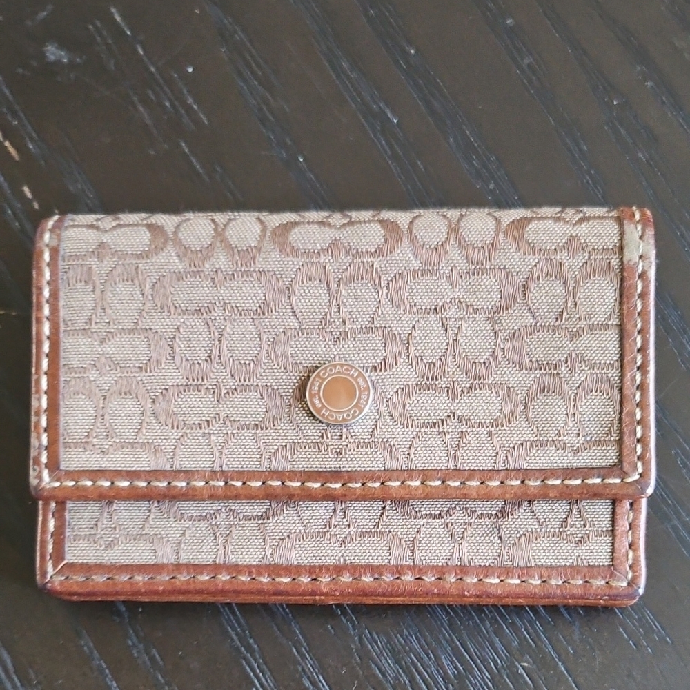 Coach Signature Canvas Wallet in Brown and Cream